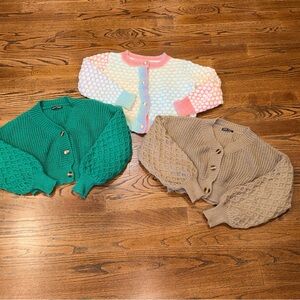 SHEIN Knit Cardigan Sweater Buddle Size L Green Brown Rainbow